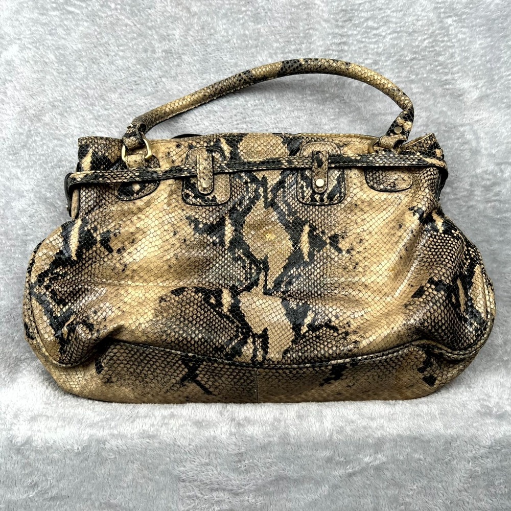 Michael Kors Womens Satchel Bag Brown Tan Python Skin Double Handle Shoulder Bag - Picture 11 of 16